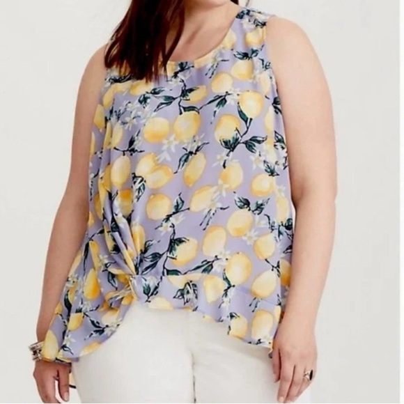 Torrid Asymmetrical Tie Front Yellow and Blue Tank Top - Picture 1 of 7